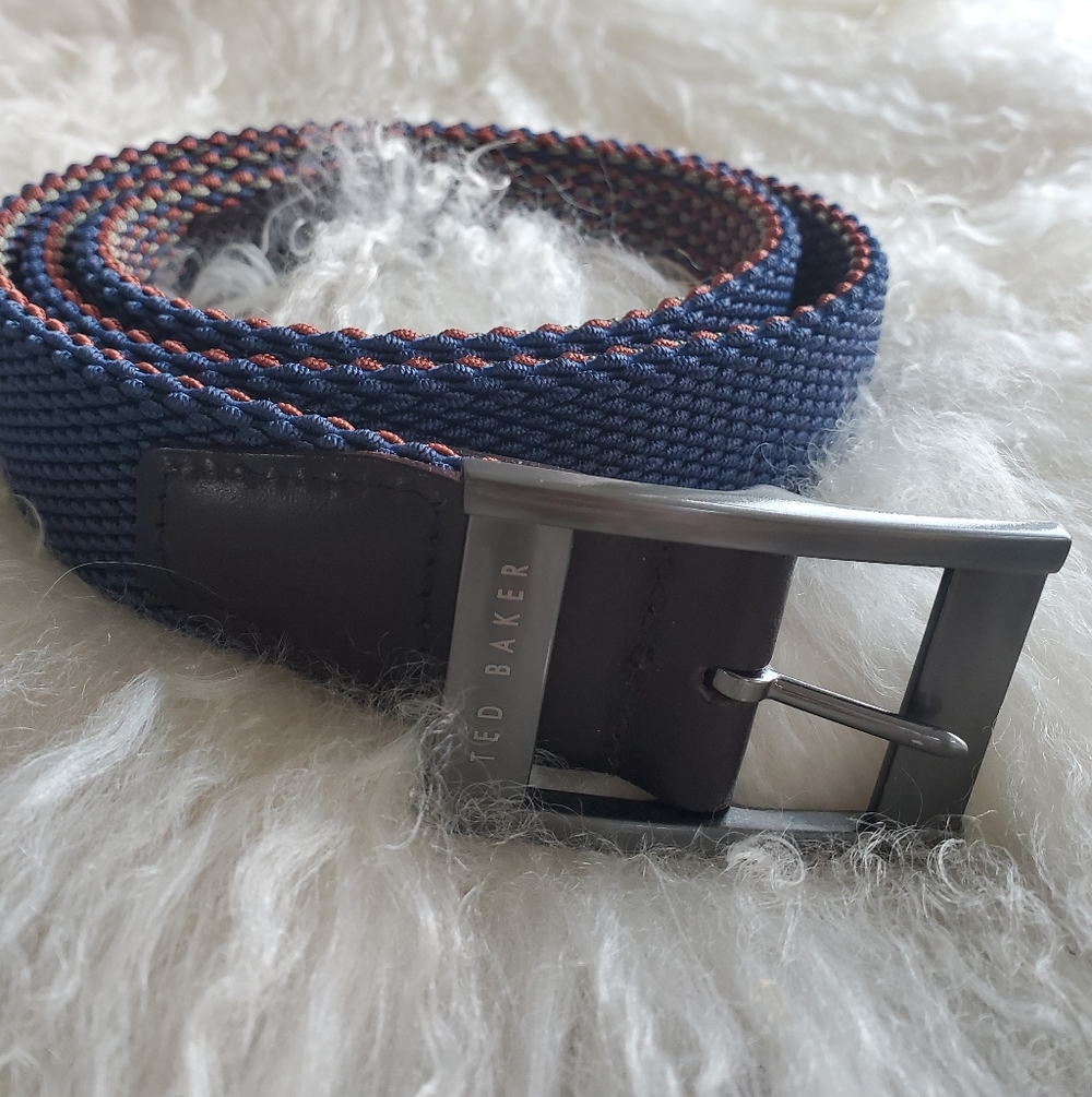 Ted Baker NEW Mens S/M [32] Navy, Copper & Olive Green Reversible Woven Belt